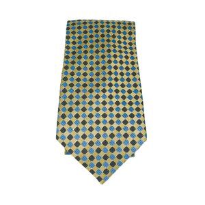 Foggia Hand Made Silk Necktie Gold Blue & Red Diamond Pattern